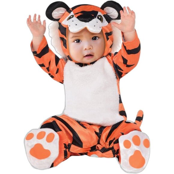 Tiny Tiger Baby Costume 6-12 Months Halloween Safari Jungle Animal Booties Hood - Picture 2 of 6